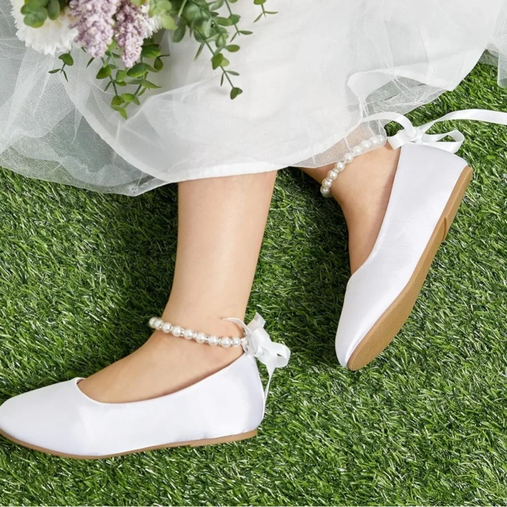 Felix & Flora White Ballet Flats with Pearls size 13